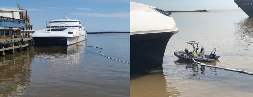 Armada de Uruguay trabaja para contener derrame de aguas de sentina de un ferry de Buquebus