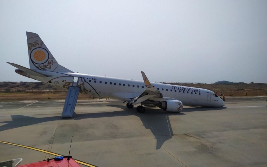 Aterriza sin tren de nariz E190 de Myanmar National Airlines en Mandalay