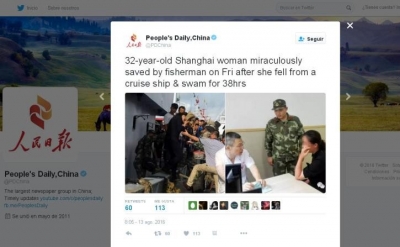 Captura de pantalla del Twitter de People&acute;s Daily