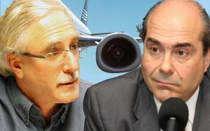 Al Secretario General del Partido Comunista Eduardo Lorier y al diputado del Partido Nacional Pablo Abdala, la turbina del avión de Alas Uruguay los impulsa por caminos diferentes