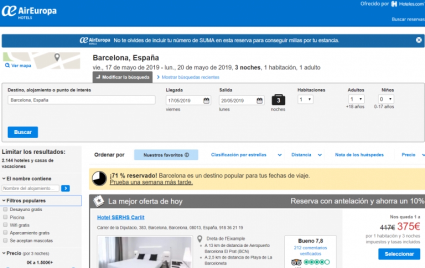 Air Europa lanza una web exclusiva de reservas hoteleras