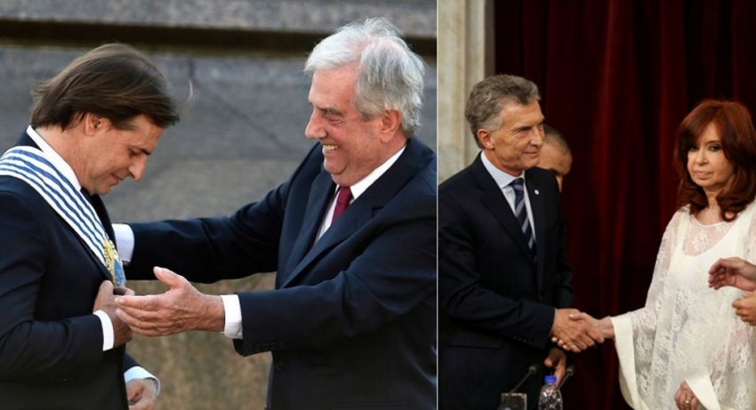 Entregas de mando presidencial: Lacalle-Vazquez en Uruguay, Macri-Fernandez en Argentina.