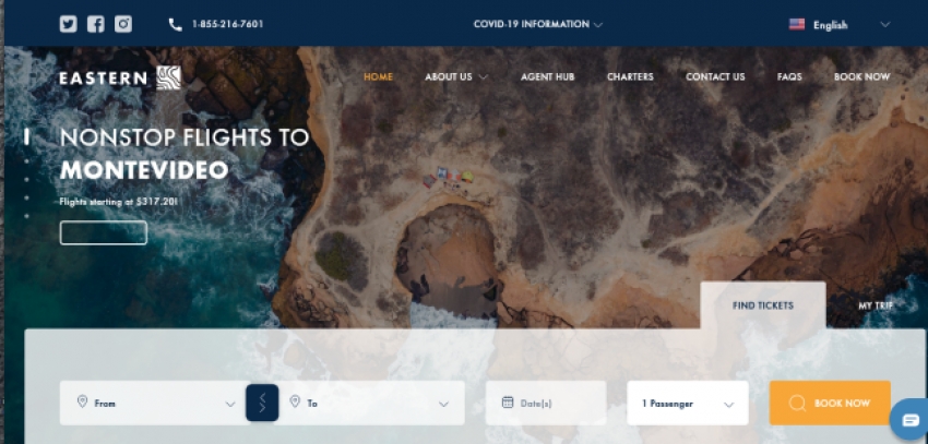 Eastern (no Eastern Airlines) volar&aacute; a partir de junio entre Miami y Montevideo dos veces por semana