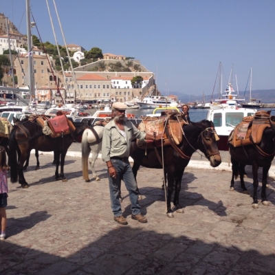 Los burros, junto a las lanchas taxi, el medio de transporte en la hermosa Hydra