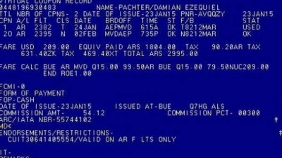 Cup&oacute;n de vuelo de Dami&aacute;n Patcher.