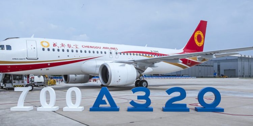 Airbus entregó el avión número 700 de familia A320 ensamblado en China