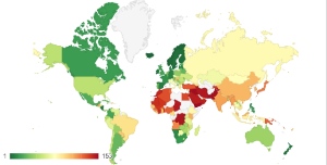 Mapamundi con la brecha de g&eacute;nero a nivel global.