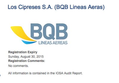 BQB: Dispensa de la DINACIA y confirmaci&oacute;n de certificaci&oacute;n IOSA