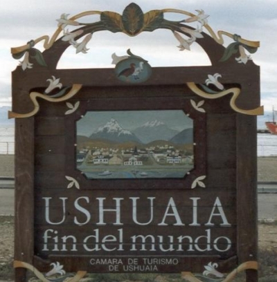 Un cartel emblematico de la llegada a Ushuaia