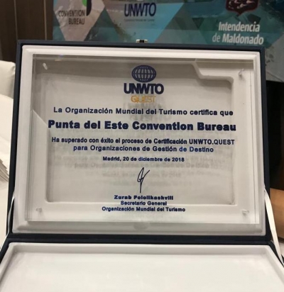 La certificación de la OMT es para el Punta del Este Convention Bureau como OGD