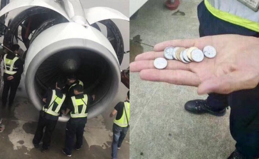 Para la &ldquo;buena suerte&rdquo; pasajero arroja monedas al motor de un avi&oacute;n